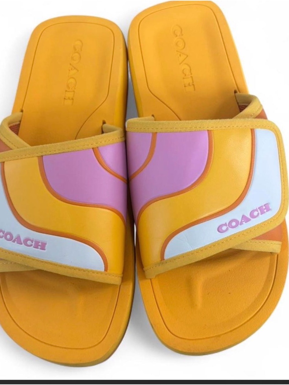 Coach Paxton Yellow Pink White Sport Slide Sandals